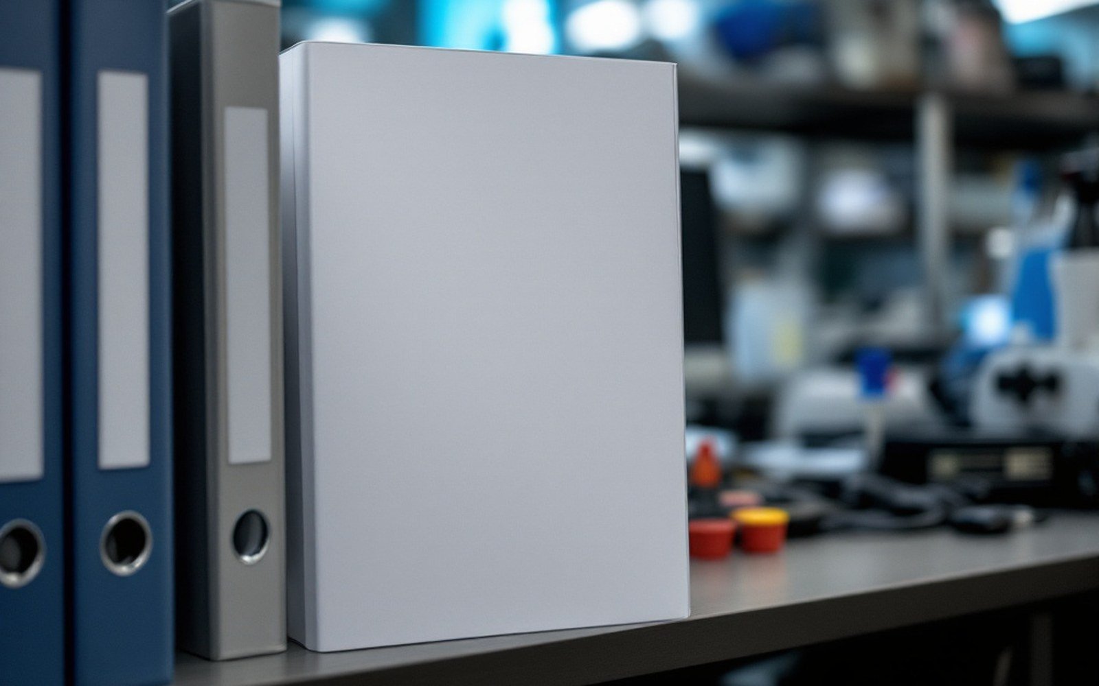 An official printed code of practice standing on an office shelf beside binders